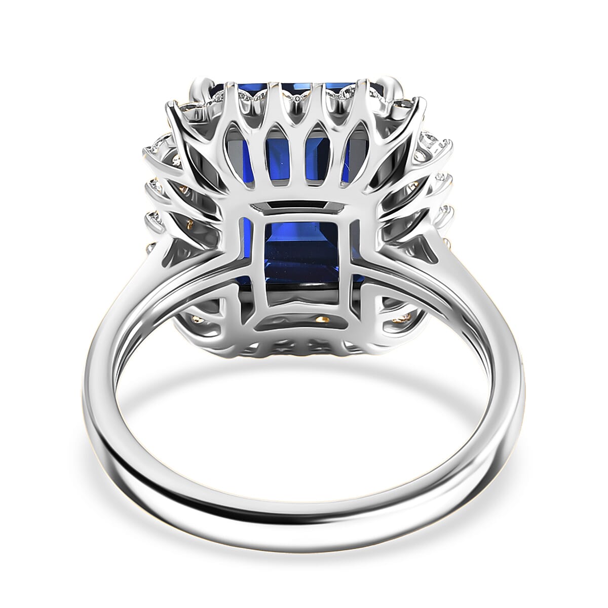 D'Joy Lab Grown Ceylon Blue Sapphire and Moissanite 9.25 ctw Ring in Rhodium Over Sterling Silver (Size 9.5) image number 4