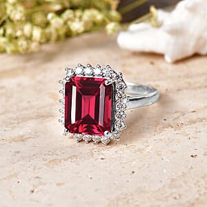 D'Joy Lab Grown Padparadscha Sapphire and Moissanite 9.25 ctw Ring in Rhodium Over Sterling Silver (Size 11.0)