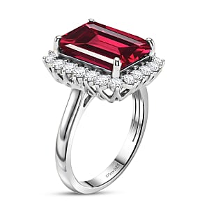 D'Joy Lab Grown Padparadscha Sapphire and Moissanite 9.25 ctw Ring in Rhodium Over Sterling Silver (Size 11.0)