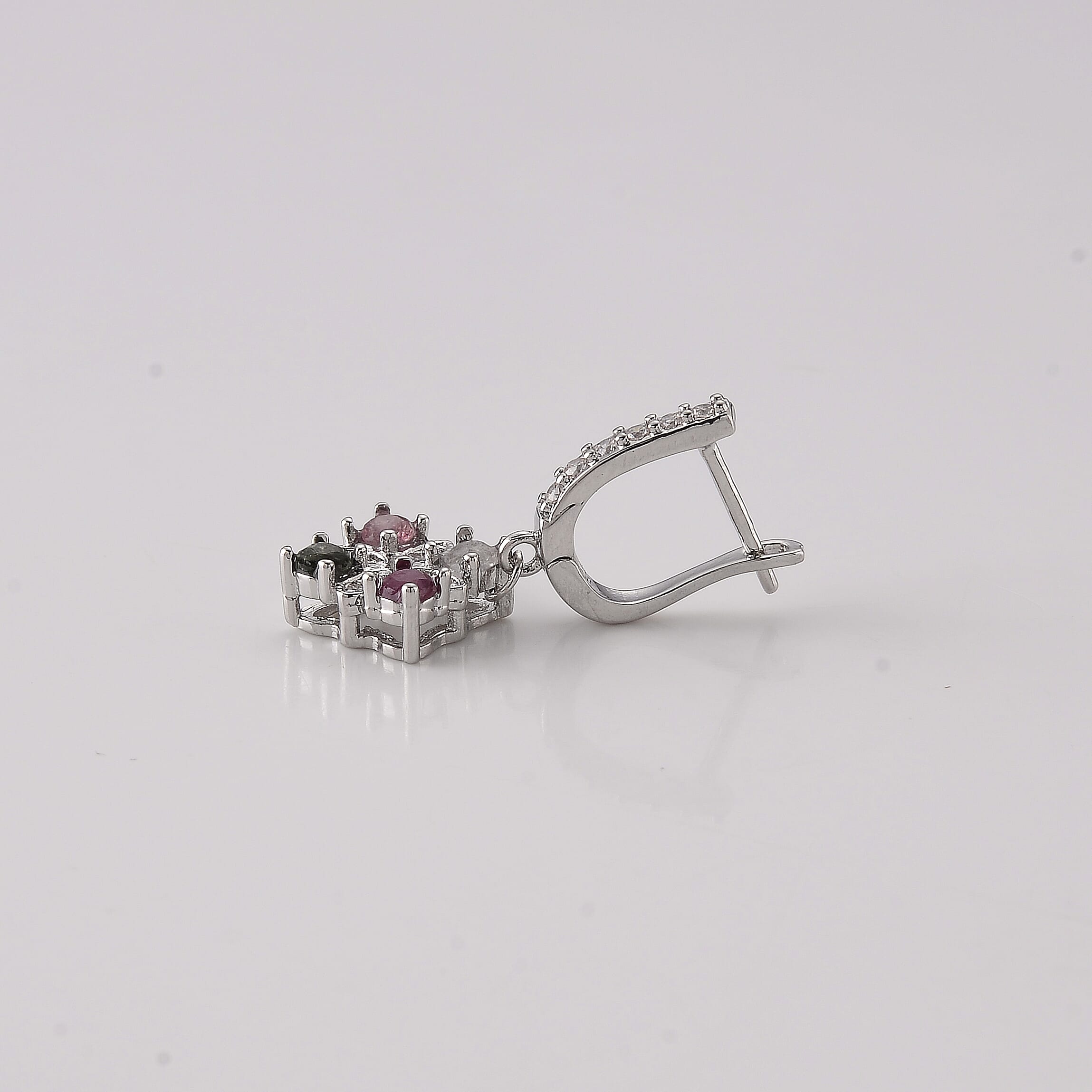 Multi-Tourmaline and Simulated Diamond 5.50 ctw Earrings in Silvertone