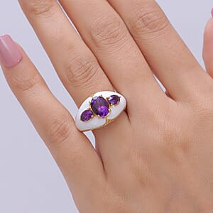 EverTrue Premium Moroccan Amethyst and White Zircon 2.80 ctw Enameled Palace Crown Ring in 18K YG Plated (Size 10.0)