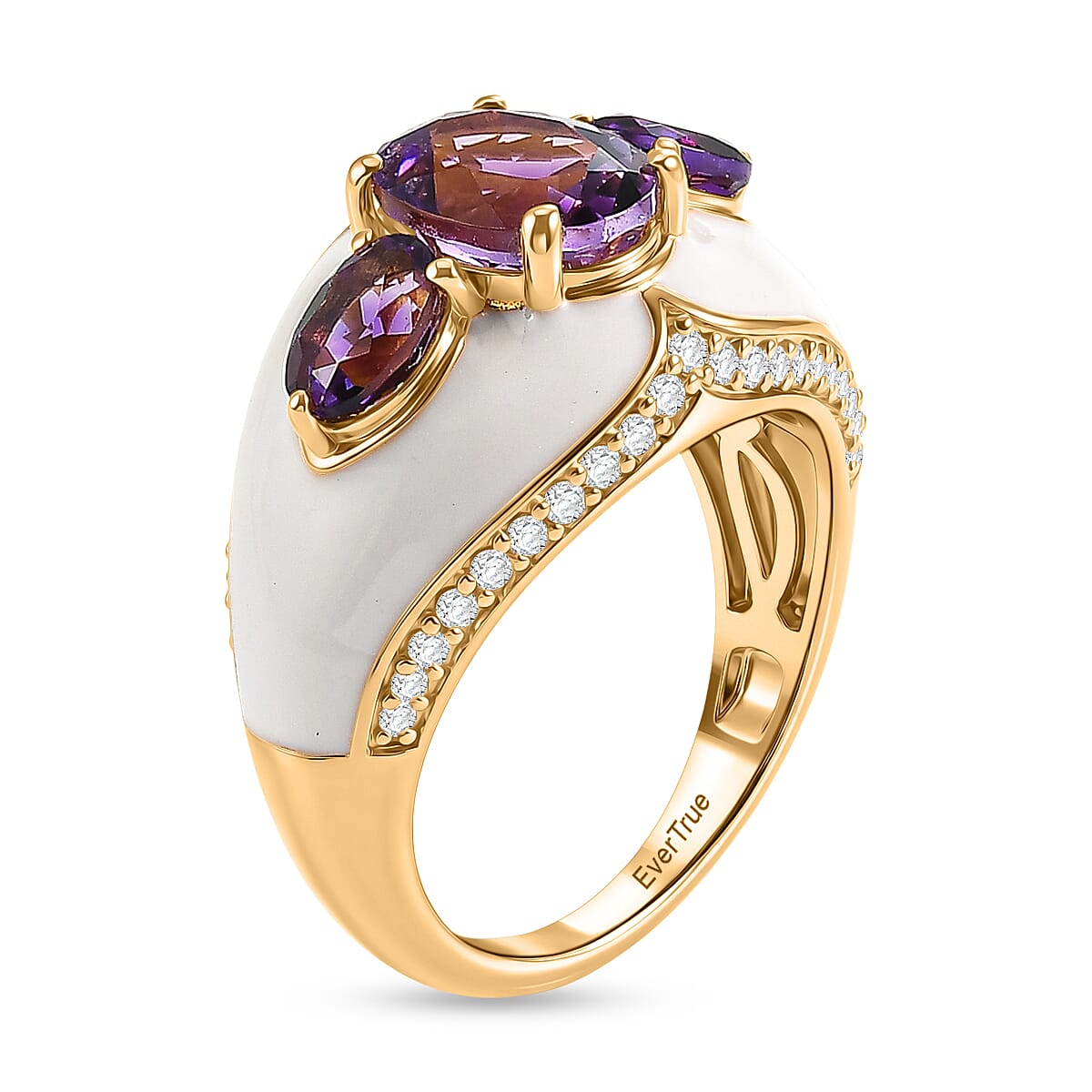 EverTrue Premium Moroccan Amethyst and White Zircon 2.80 ctw Enameled Palace Crown Ring in 18K YG Plated (Size 10.0)