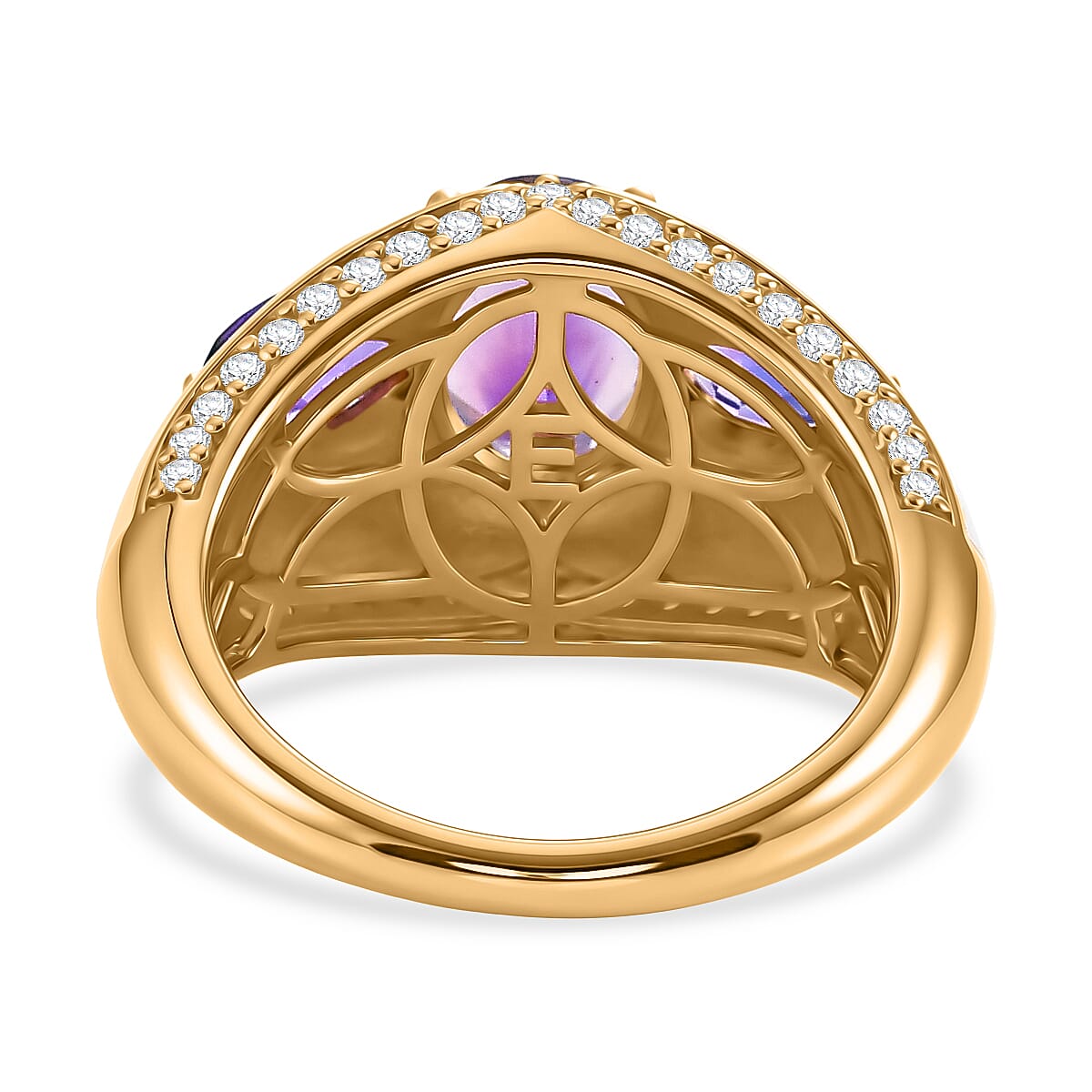 EverTrue Premium Moroccan Amethyst and White Zircon 2.80 ctw Enameled Palace Crown Ring in 18K YG Plated (Size 10.0)