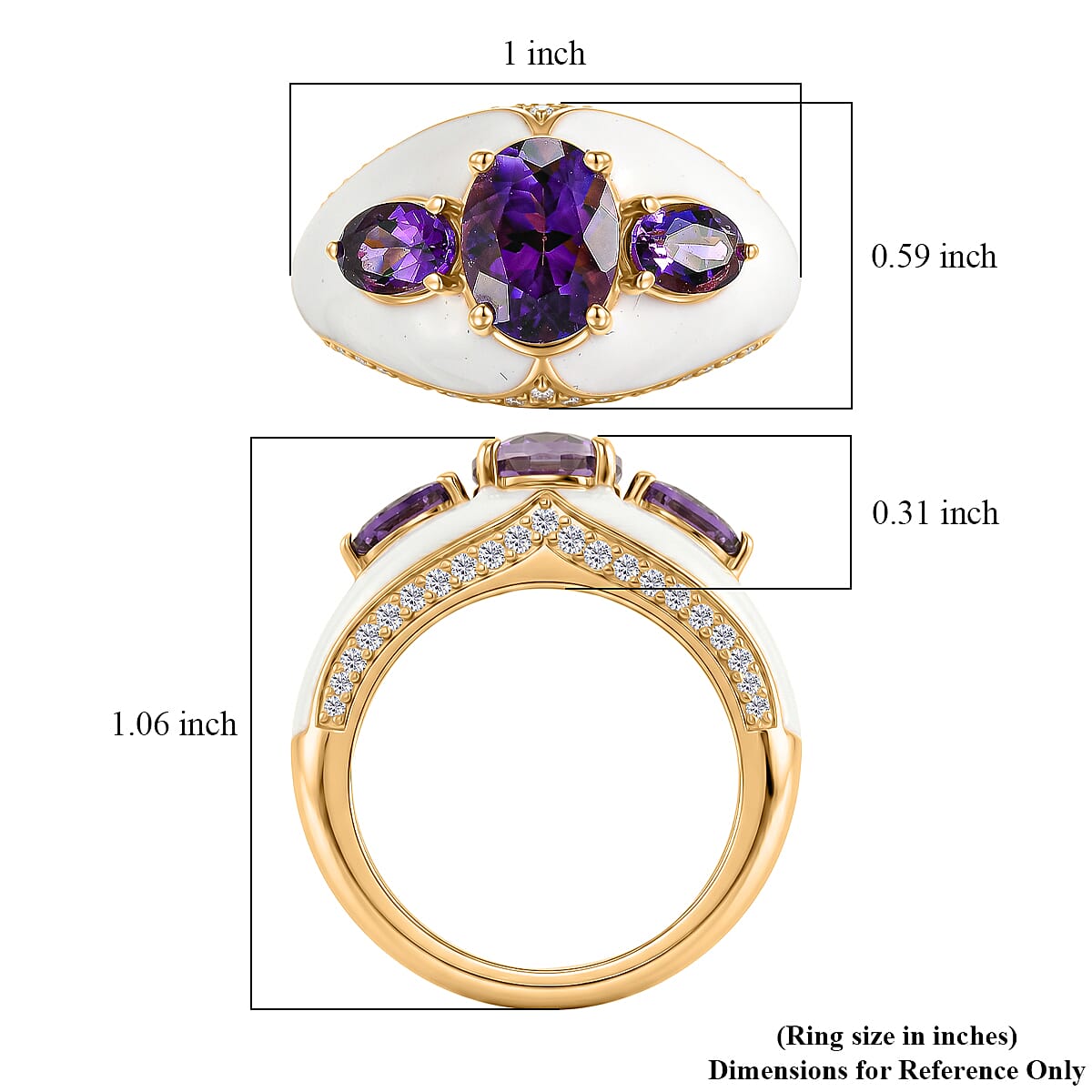 EverTrue Premium Moroccan Amethyst and White Zircon 2.80 ctw Enameled Palace Crown Ring in 18K YG Plated (Size 10.0)