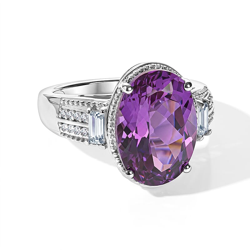 EverTrue Lab Created Alexandrite and White Zircon 9.25 ctw Ring in Platinum Bond (Size 7.0)