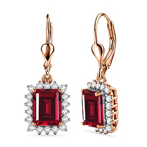 D'Joy Lab Grown Ruby and Moissanite 6.80 ctw Earrings in 18K Vermeil Rose Gold Over Sterling Silver