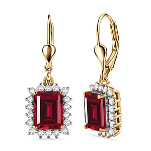 D'Joy Lab Grown Ruby and Moissanite 6.80 ctw Earrings in 18K Vermeil Yellow Gold Over Sterling Silver