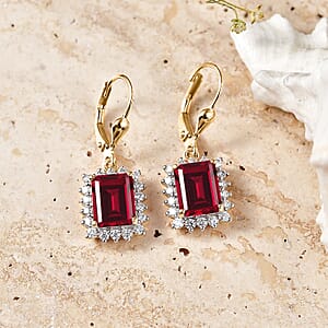 D'Joy Lab Grown Ruby and Moissanite 6.80 ctw Earrings in 18K Vermeil Yellow Gold Over Sterling Silver