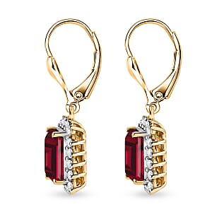 D'Joy Lab Grown Ruby and Moissanite 6.80 ctw Earrings in 18K Vermeil Yellow Gold Over Sterling Silver