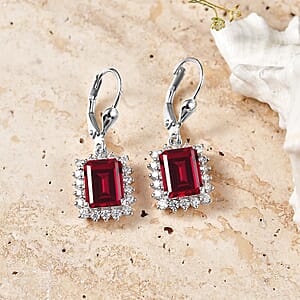 D'Joy Lab Grown Ruby and Moissanite 6.80 ctw Earrings in Rhodium Over Sterling Silver