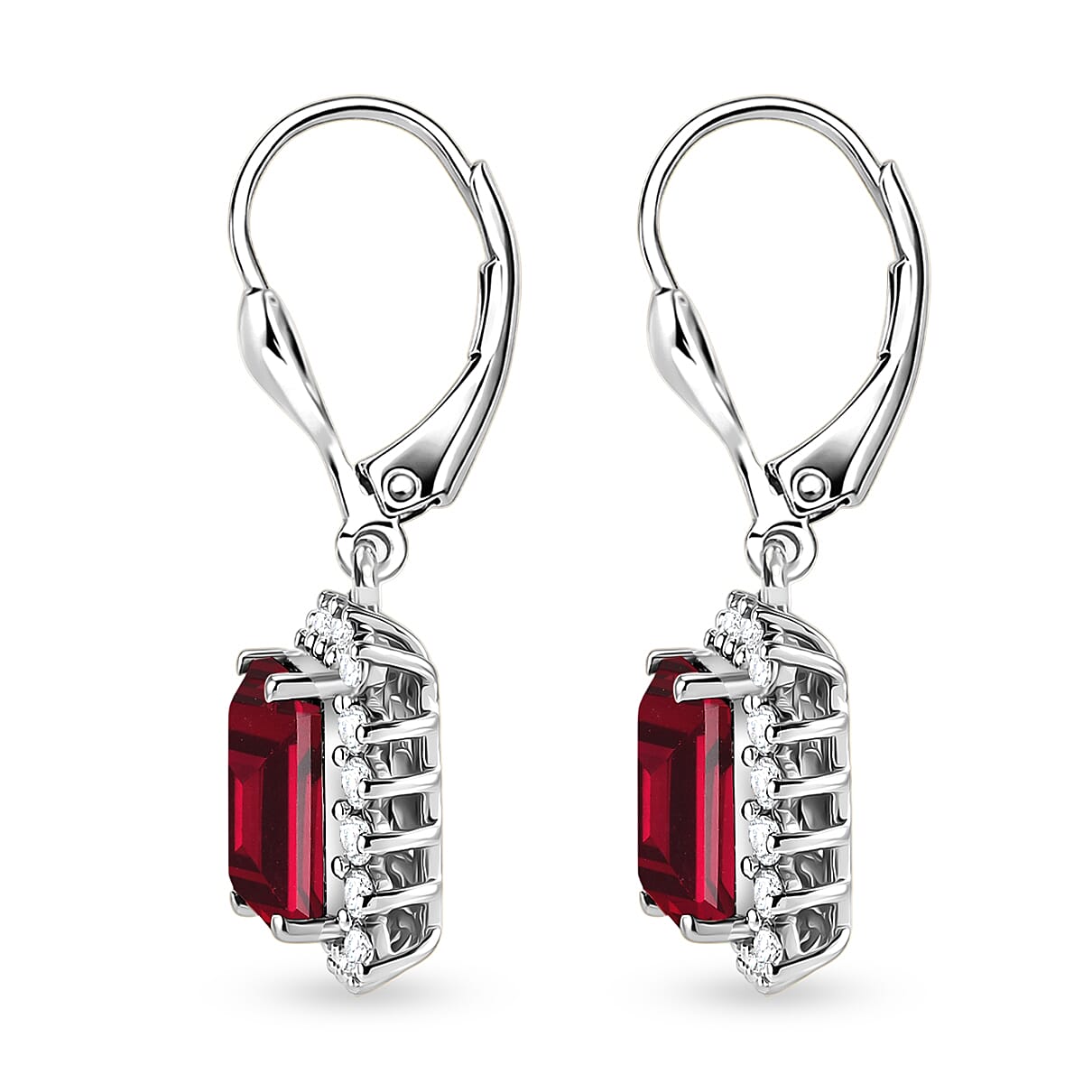 D'Joy Lab Grown Ruby and Moissanite 6.80 ctw Earrings in Rhodium Over Sterling Silver image number 3