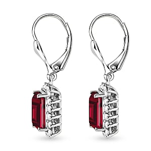D'Joy Lab Grown Ruby and Moissanite 6.80 ctw Earrings in Rhodium Over Sterling Silver