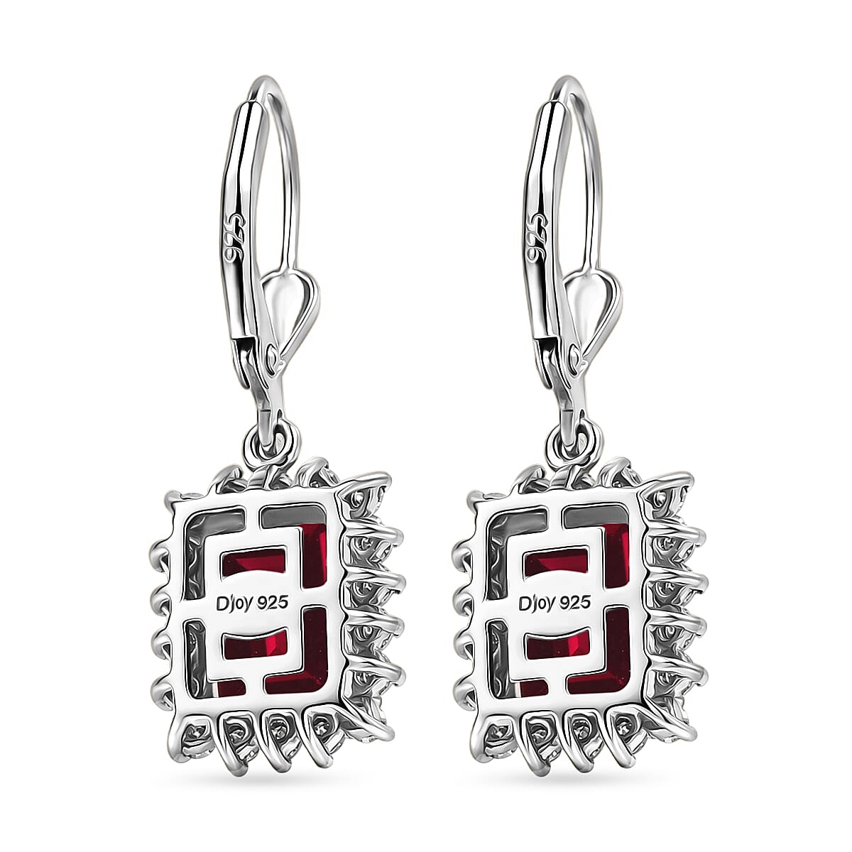 D'Joy Lab Grown Ruby and Moissanite 6.80 ctw Earrings in Rhodium Over Sterling Silver image number 4