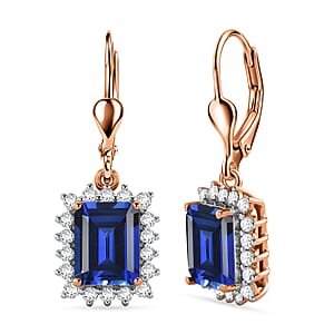 D'Joy Lab Grown Ceylon Blue Sapphire and Moissanite 6.80 ctw Earrings in 18K Vermeil Rose Gold Over Sterling Silver