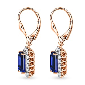 D'Joy Lab Grown Ceylon Blue Sapphire and Moissanite 6.80 ctw Earrings in 18K Vermeil Rose Gold Over Sterling Silver
