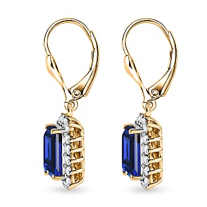 D'Joy Lab Grown Ceylon Blue Sapphire and Moissanite 6.80 ctw Earrings in 18K Vermeil Yellow Gold Over Sterling Silver