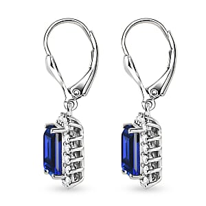 D'Joy Lab Grown Ceylon Blue Sapphire and Moissanite 6.80 ctw Earrings in Rhodium Over Sterling Silver