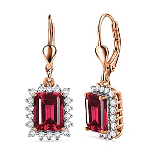 D'Joy Lab Grown Padparadscha Sapphire and Moissanite 6.80 ctw Earrings in 18K Vermeil Rose Gold Over Sterling Silver