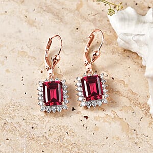 D'Joy Lab Grown Padparadscha Sapphire and Moissanite 6.80 ctw Earrings in 18K Vermeil Rose Gold Over Sterling Silver