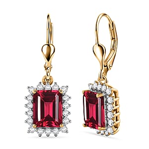 D'Joy Lab Grown Padparadscha Sapphire and Moissanite 6.80 ctw Earrings in 18K Vermeil Yellow Gold Over Sterling Silver