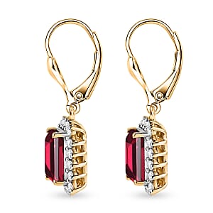 D'Joy Lab Grown Padparadscha Sapphire and Moissanite 6.80 ctw Earrings in 18K Vermeil Yellow Gold Over Sterling Silver