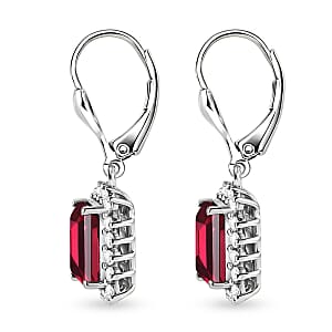 D'Joy Lab Grown Padparadscha Sapphire and Moissanite 6.80 ctw Earrings in Rhodium Over Sterling Silver