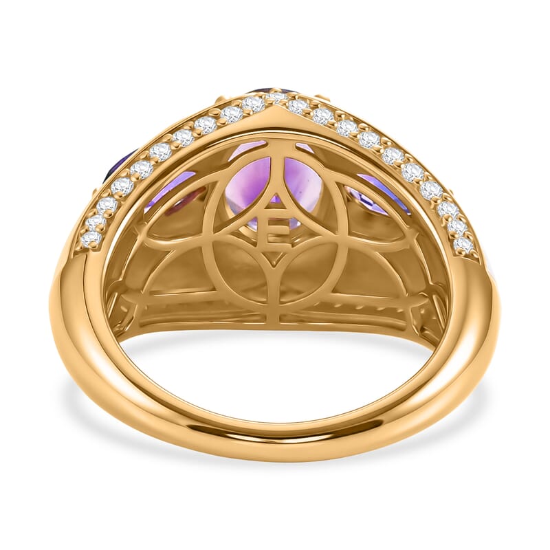 EverTrue Premium Moroccan Amethyst and White Zircon 2.80 ctw Enameled Palace Crown Ring in 18K YG Plated (Size 6.0)