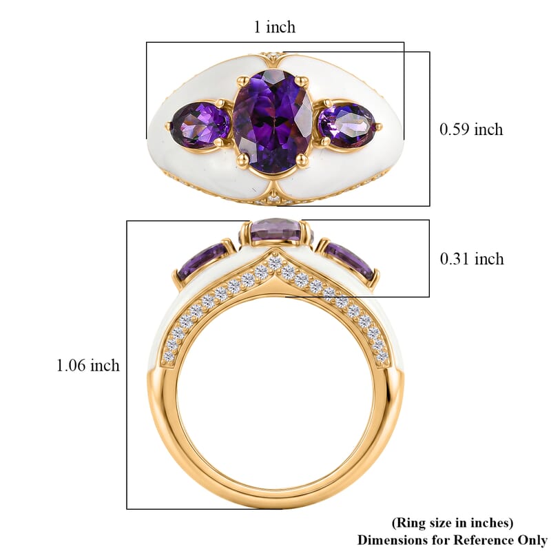 EverTrue Premium Moroccan Amethyst and White Zircon 2.80 ctw Enameled Palace Crown Ring in 18K YG Plated (Size 6.0)