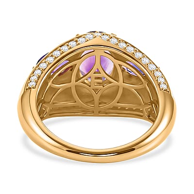EverTrue Premium Moroccan Amethyst and White Zircon 2.80 ctw Enameled Palace Crown Ring in 18K YG Plated (Size 7.0)