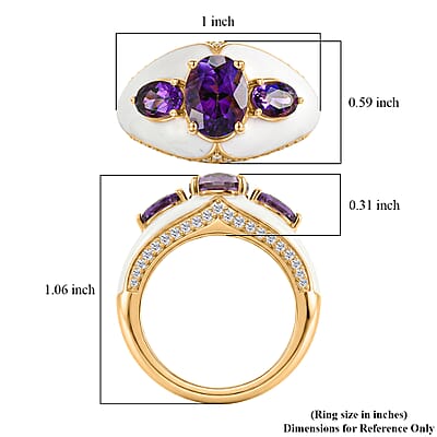 EverTrue Premium Moroccan Amethyst and White Zircon 2.80 ctw Enameled Palace Crown Ring in 18K YG Plated (Size 7.0)