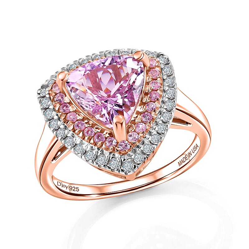 D'Joy Premium Martha Rocha Kunzite and Multi Gemstone 3.85 ctw Blush Crown Triangle Ring in 18K Vermeil Rose Gold Over Sterling Silver (Size 6.0)