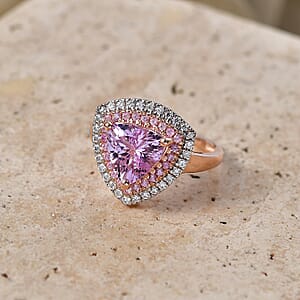 D'Joy Premium Martha Rocha Kunzite and Multi Gemstone 3.85 ctw Blush Crown Triangle Ring in 18K Vermeil Rose Gold Over Sterling Silver (Size 6.0)