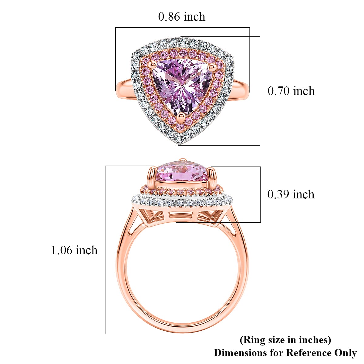 D'Joy Premium Martha Rocha Kunzite and Multi Gemstone 3.85 ctw Blush Crown Triangle Ring in 18K Vermeil Rose Gold Over Sterling Silver (Size 6.0)