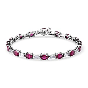 D'Joy Premium Radiant Ember Garnet and Moissanite 10.00 ctw Rose Radiance Bracelet in Rhodium Over Sterling Silver (6.50 In)