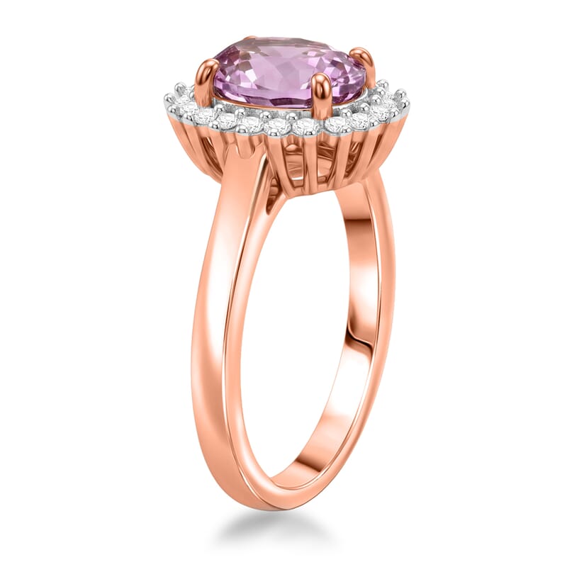 Premium Martha Rocha Kunzite and Luxuriant Lab Grown Diamond G-H SI 2.00 ctw Blush Sunburst Ring in 18K Vermeil Rose Gold Over Sterling Silver (Size  7.0)