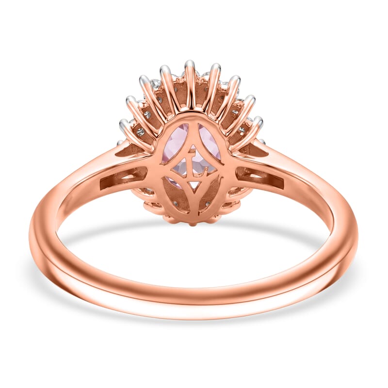 Premium Martha Rocha Kunzite and Luxuriant Lab Grown Diamond G-H SI 2.00 ctw Blush Sunburst Ring in 18K Vermeil Rose Gold Over Sterling Silver (Size  7.0)