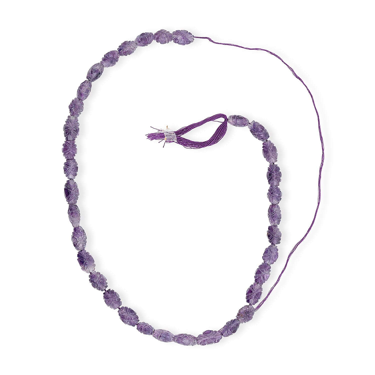 GCS Oval Carved Amethyst 113.25 ctw Beaded Strand (13.5 Inches)
