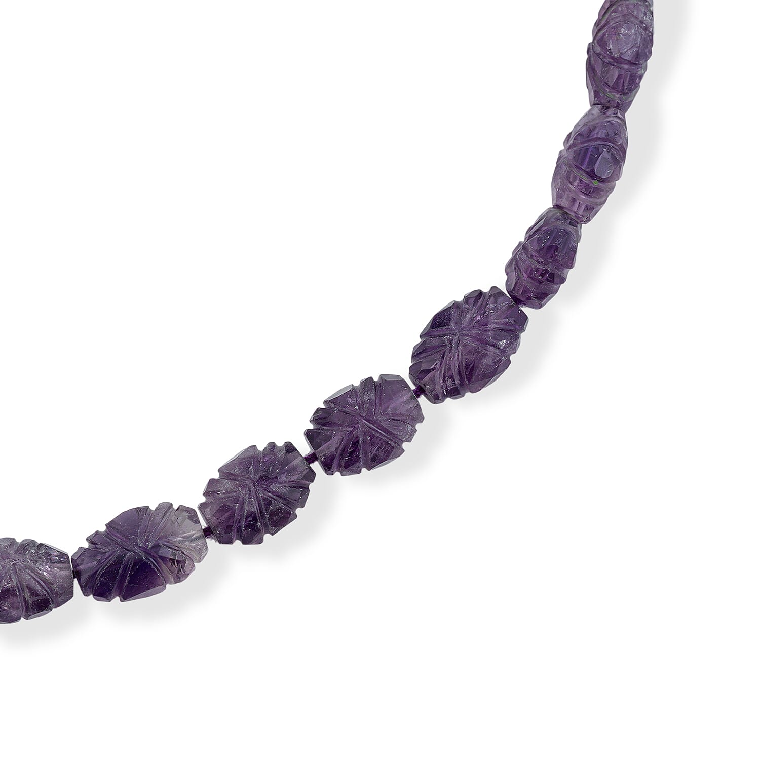 GCS Oval Carved Amethyst 113.25 ctw Beaded Strand (13.5 Inches)