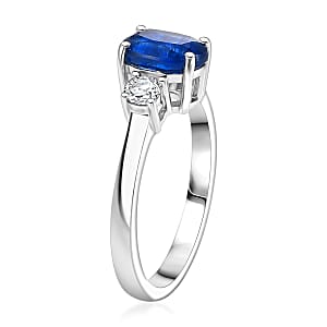 D'Joy Premium Kashmir Kyanite and Moissanite 1.85 ctw Regal Blue Spark Ring in Rhodium Over Sterling Silver (Size 10.0)