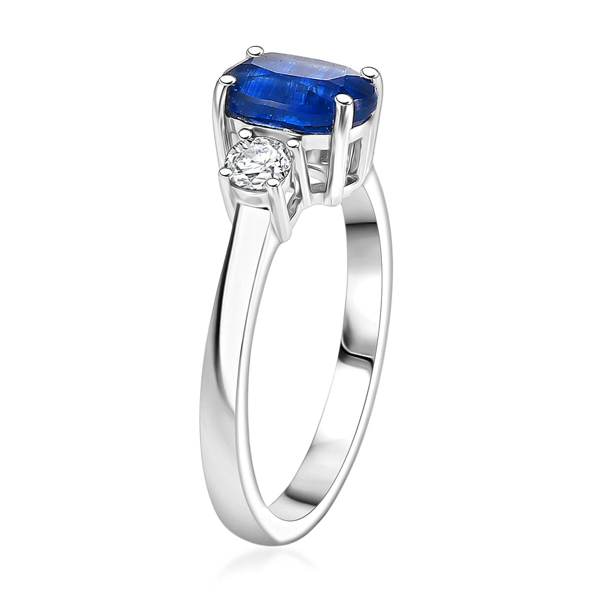 D'Joy Premium Kashmir Kyanite and Moissanite 1.85 ctw Regal Blue Spark Ring in Rhodium Over Sterling Silver (Size 6.0) image number 3