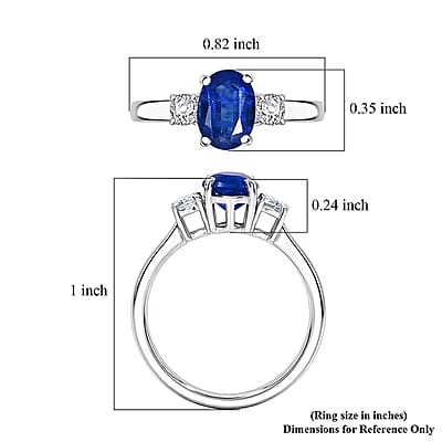 D'Joy Premium Kashmir Kyanite and Moissanite 1.85 ctw Regal Blue Spark Ring in Rhodium Over Sterling Silver (Size 6.0)