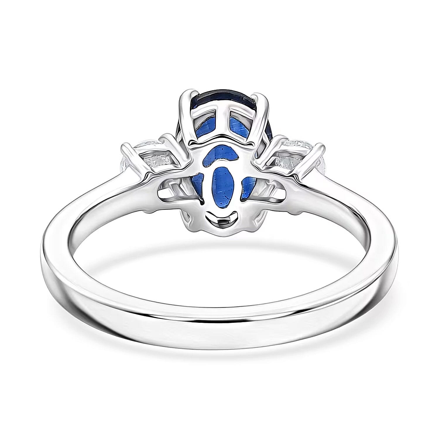 D'Joy Premium Kashmir Kyanite and Moissanite 1.85 ctw Regal Blue Spark Ring in Rhodium Over Sterling Silver (Size 6.0)