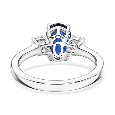D'Joy Premium Kashmir Kyanite and Moissanite 1.85 ctw Regal Blue Spark Ring in Rhodium Over Sterling Silver (Size 6.0)