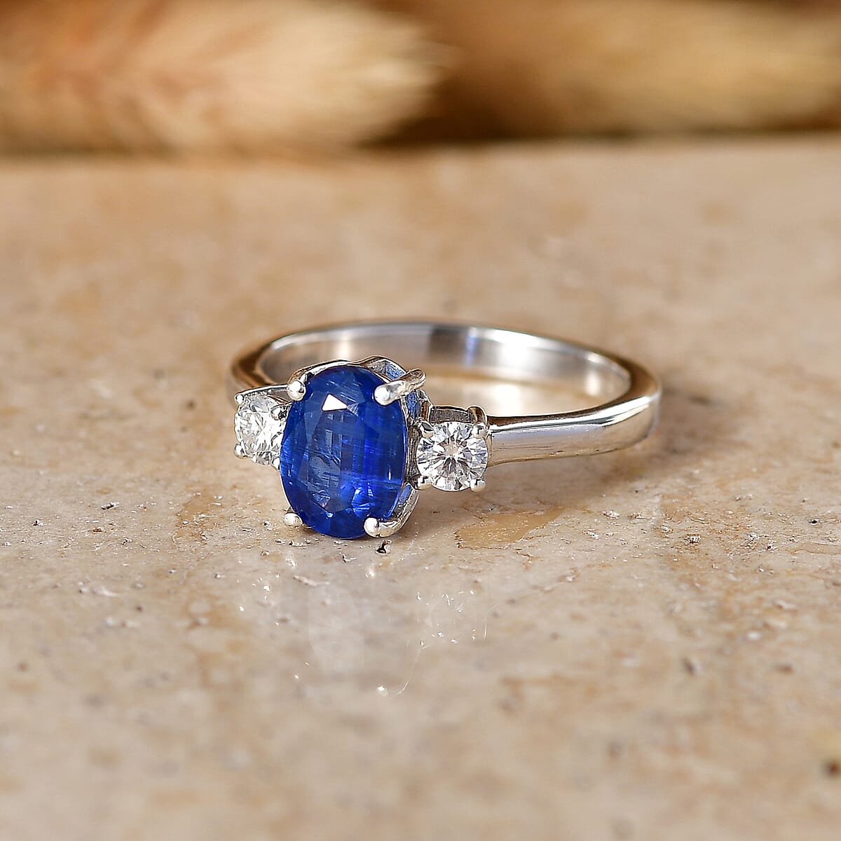D'Joy Premium Kashmir Kyanite and Moissanite 1.85 ctw Regal Blue Spark Ring in Rhodium Over Sterling Silver (Size 9.0) image number 1