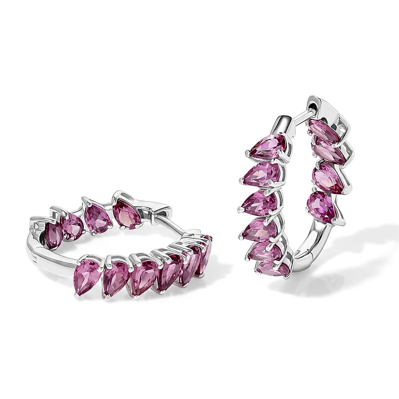 EverTrue Lotus Garnet 5.00 ctw Hoop Earrings in Platinum Bond