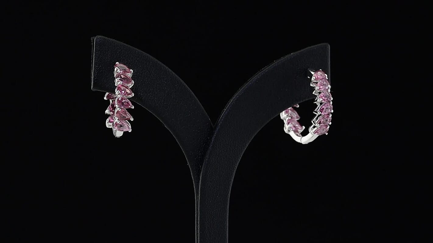 EverTrue Lotus Garnet Hoop Earrings in Platinum Bond 5.00 ctw