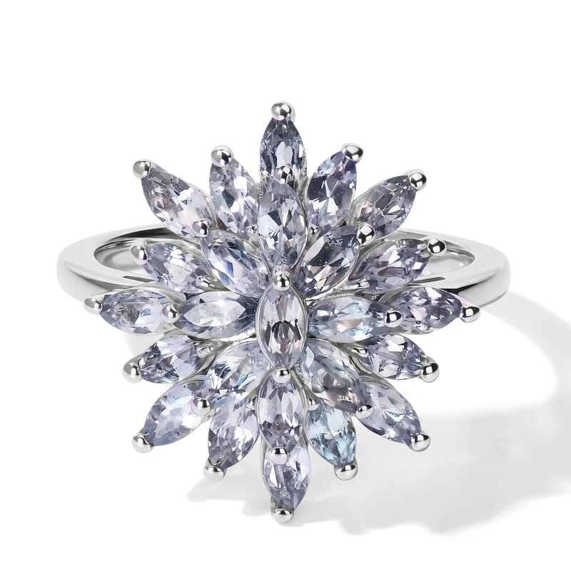 EverTrue Green Blue Tanzanite 2.20 ctw Cluster Ring in Platinum Bond (Size 6.0)