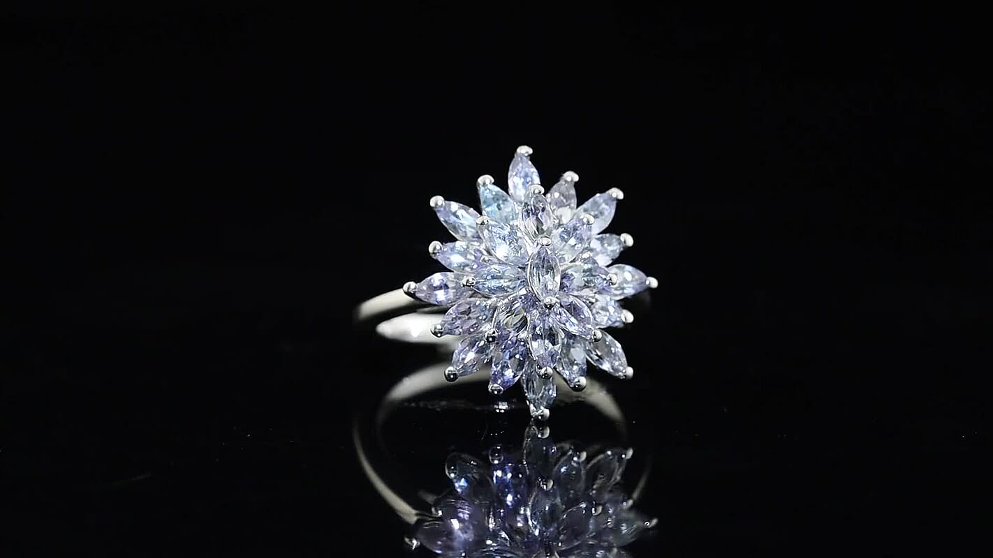 EverTrue Green Blue Tanzanite 2.20 ctw Cluster Ring in Platinum Bond (Size 6.0)