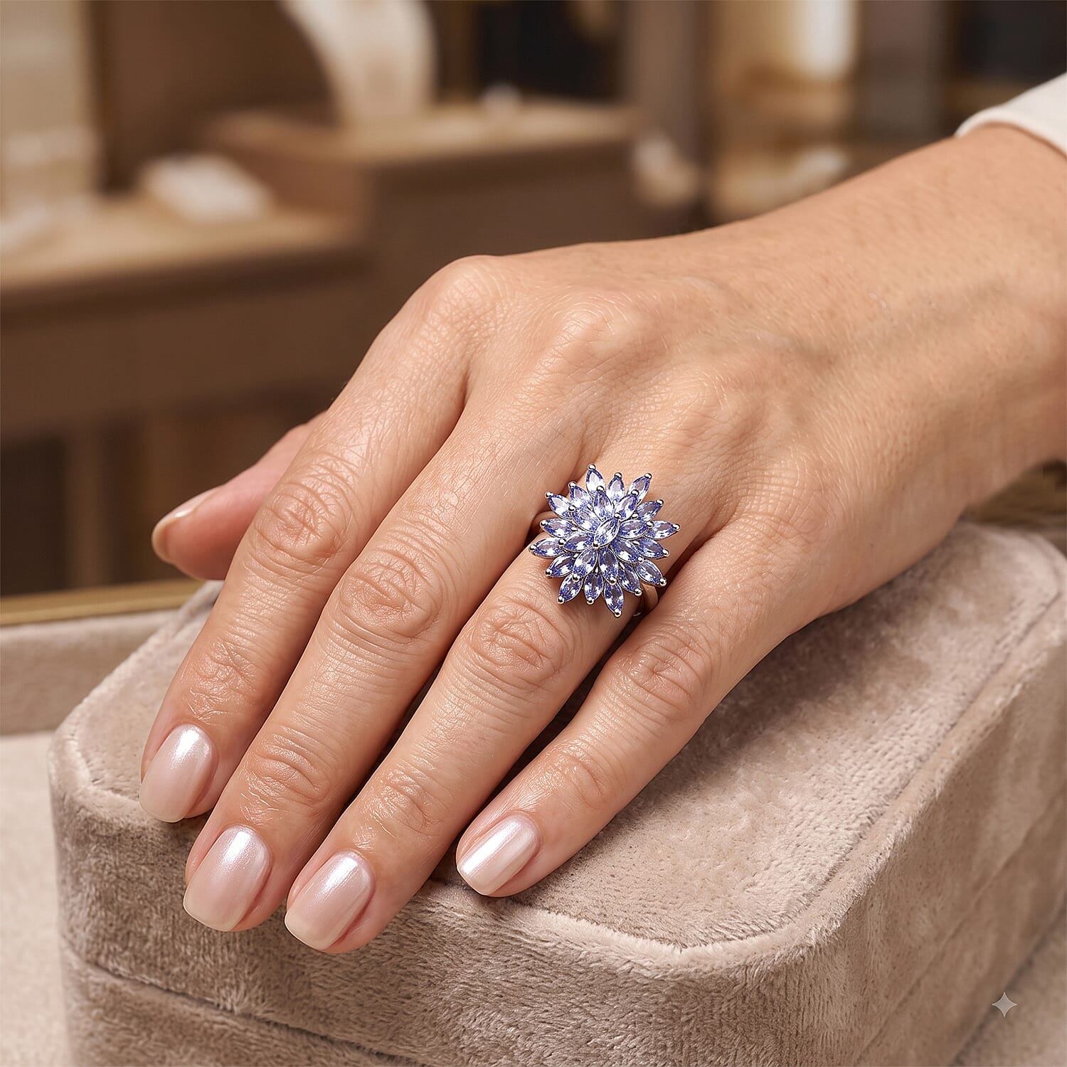 EverTrue Green Blue Tanzanite 2.20 ctw Cluster Ring in Platinum Bond (Size 6.0)