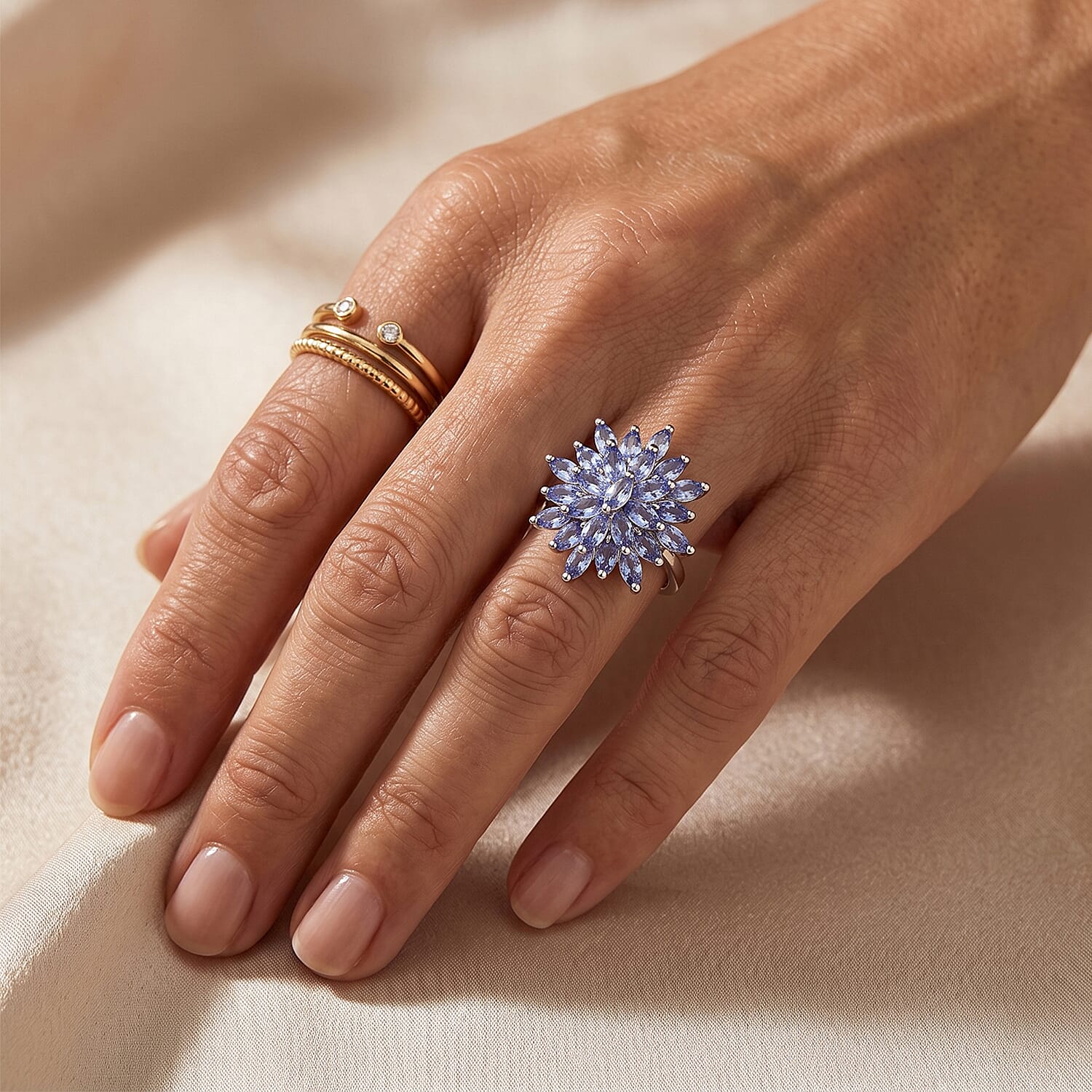 EverTrue Green Blue Tanzanite 2.20 ctw Cluster Ring in Platinum Bond (Size 6.0)